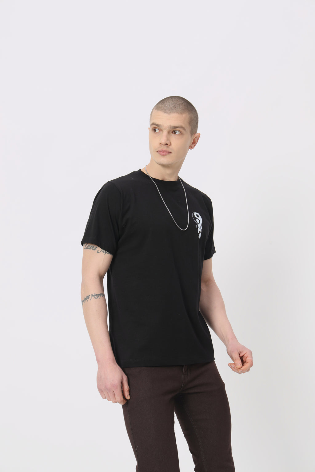 Ying Yang Printed Regular Fit Black T-shirt