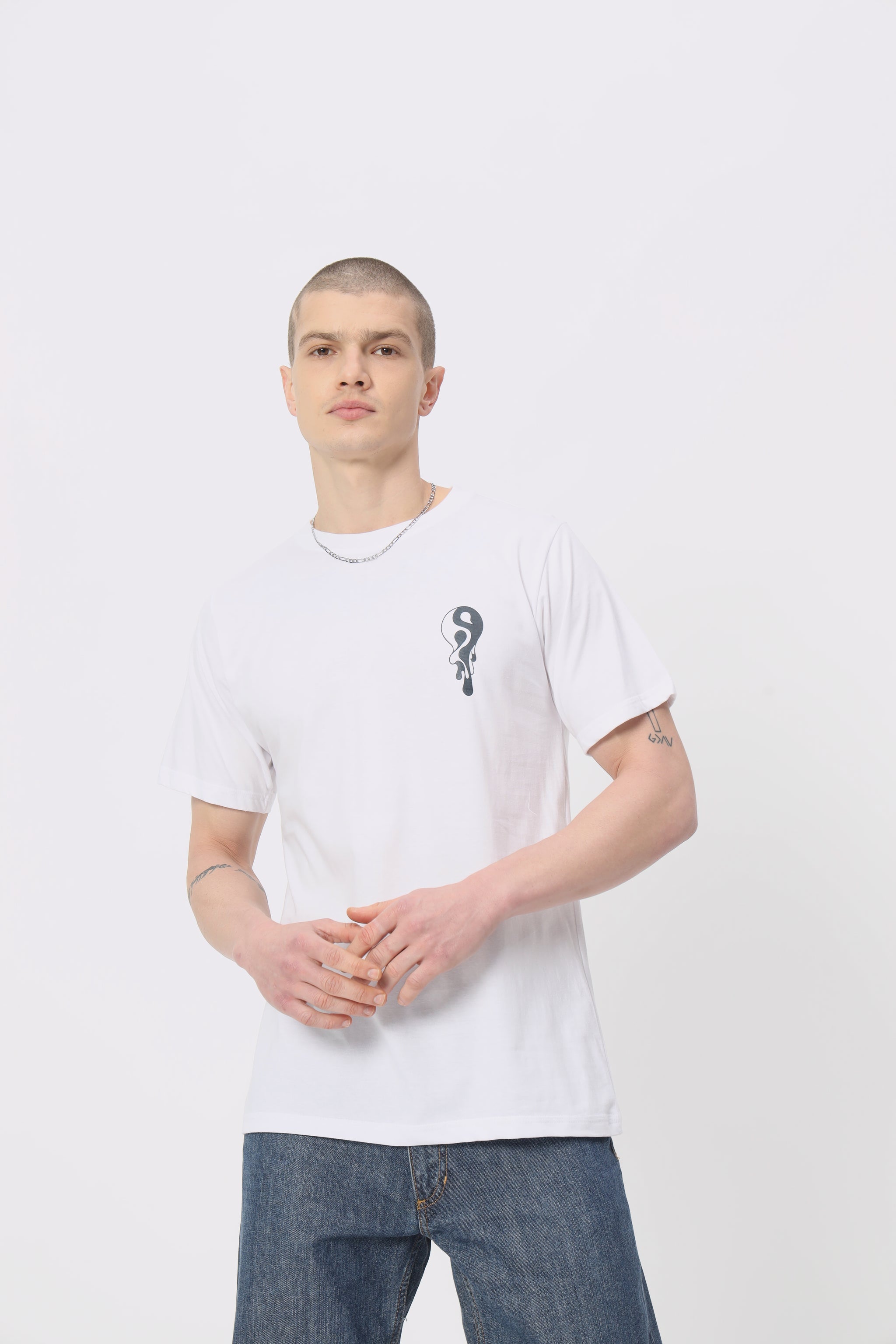 Ying Yang Printed Regular Fit White  T-shirt