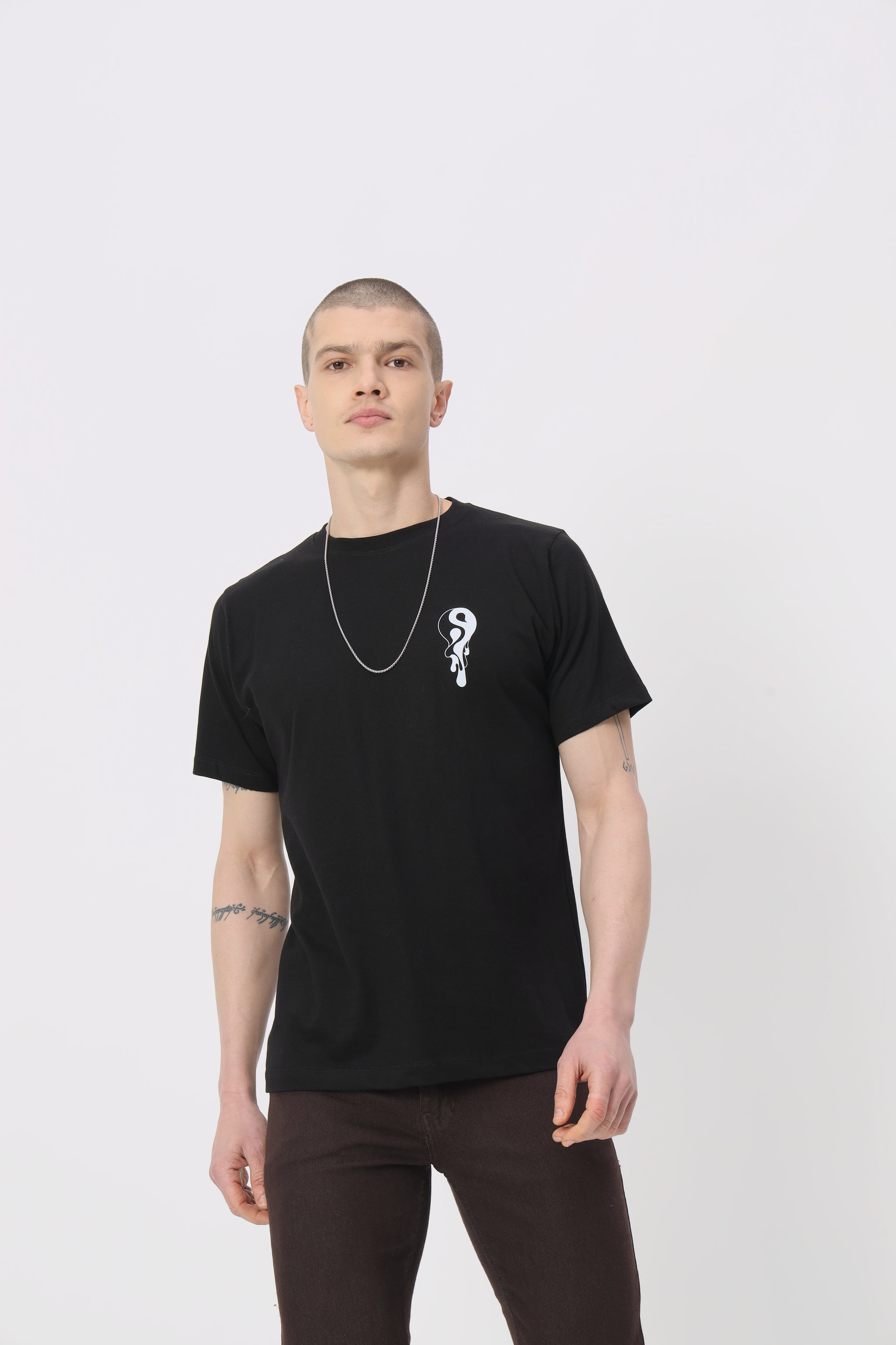 Ying Yang Printed Regular Fit Black T-shirt
