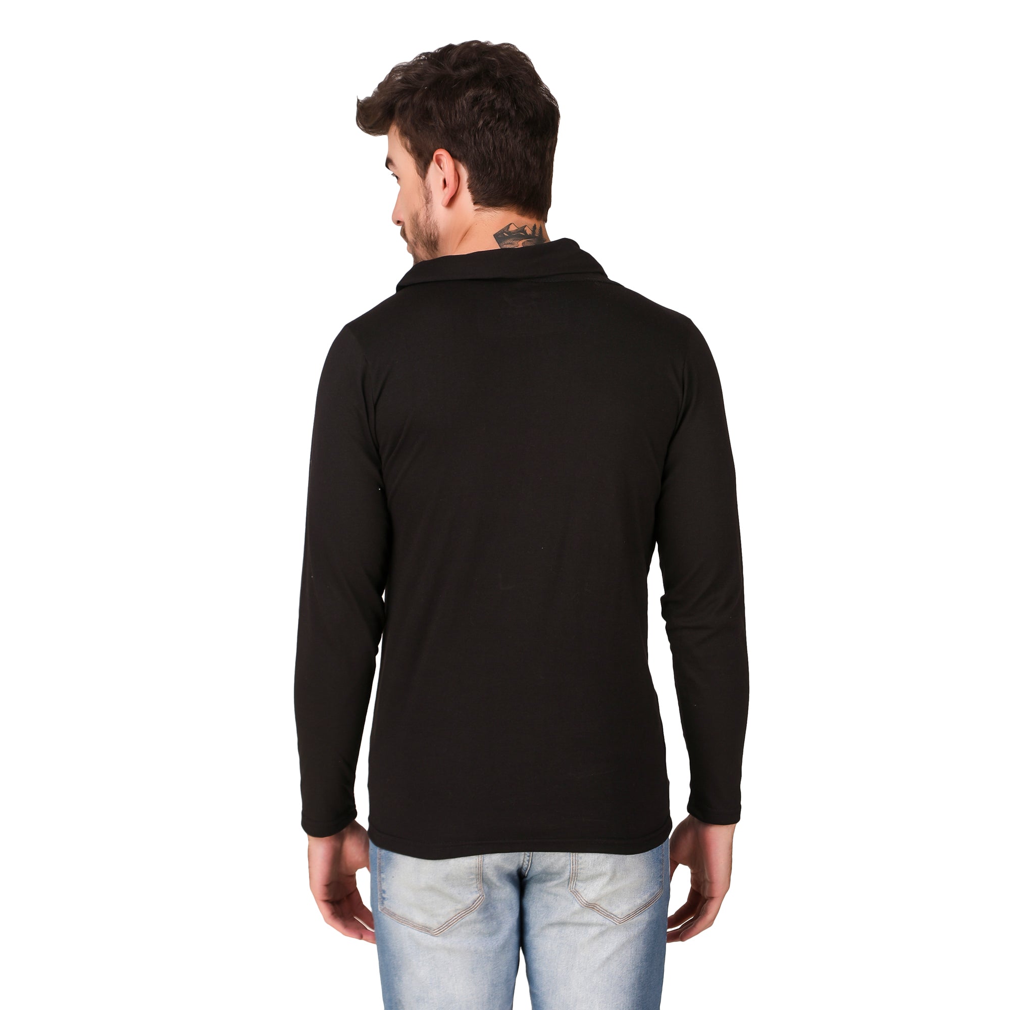 Men’s Black Cowl Neck Full Sleeve Tee – Signature Athletic Slim Fit
