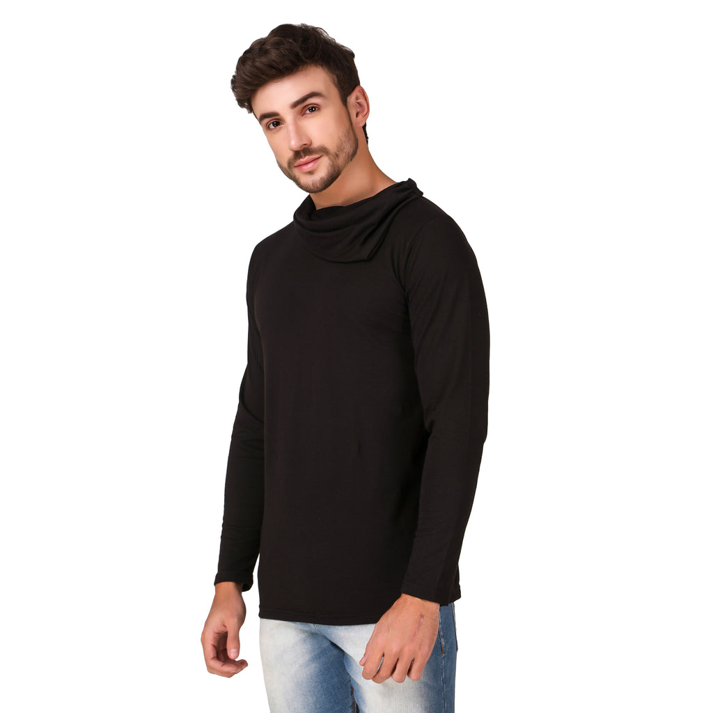 Men’s Black Cowl Neck Full Sleeve Tee – Signature Athletic Slim Fit