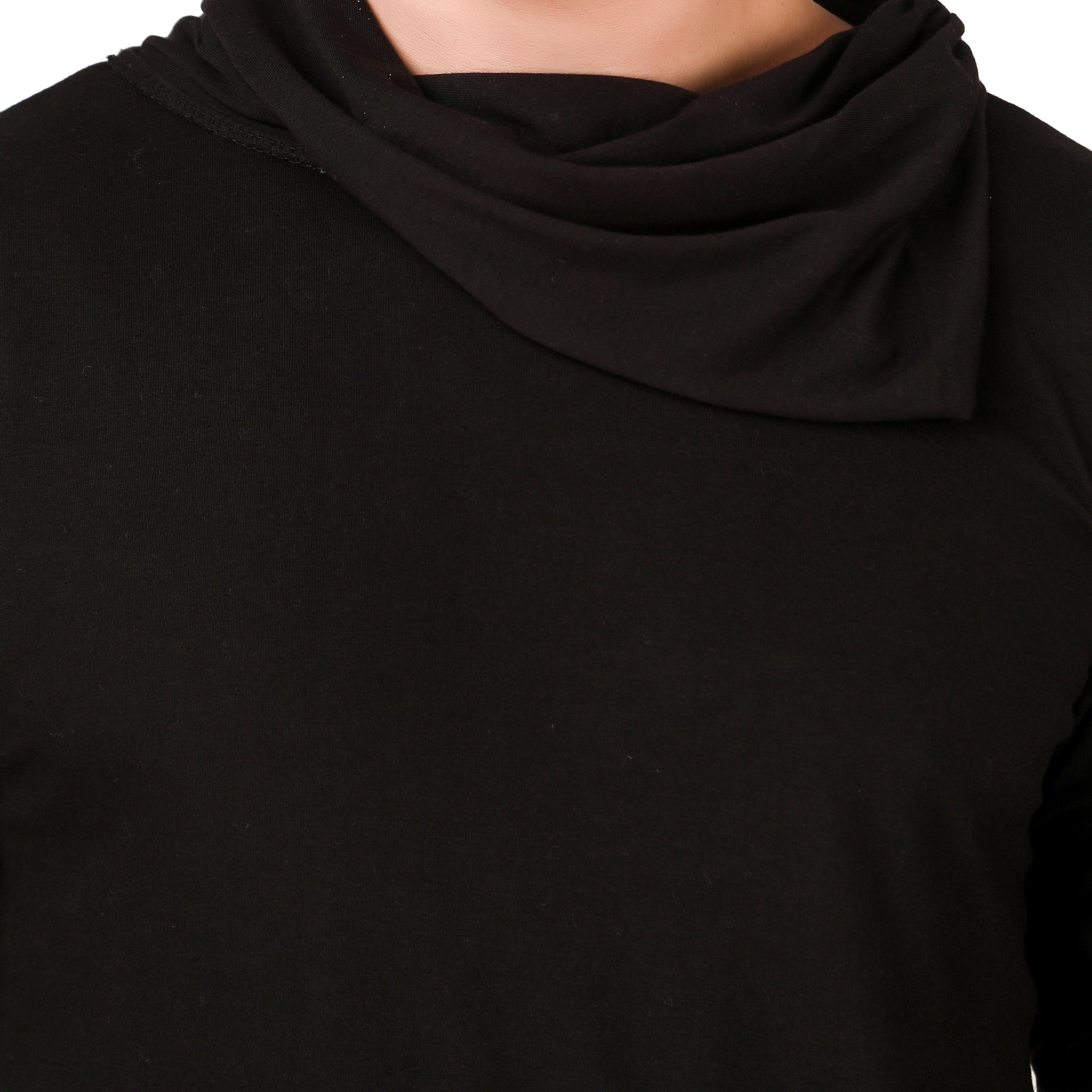 Men’s Black Cowl Neck Full Sleeve Tee – Signature Athletic Slim Fit