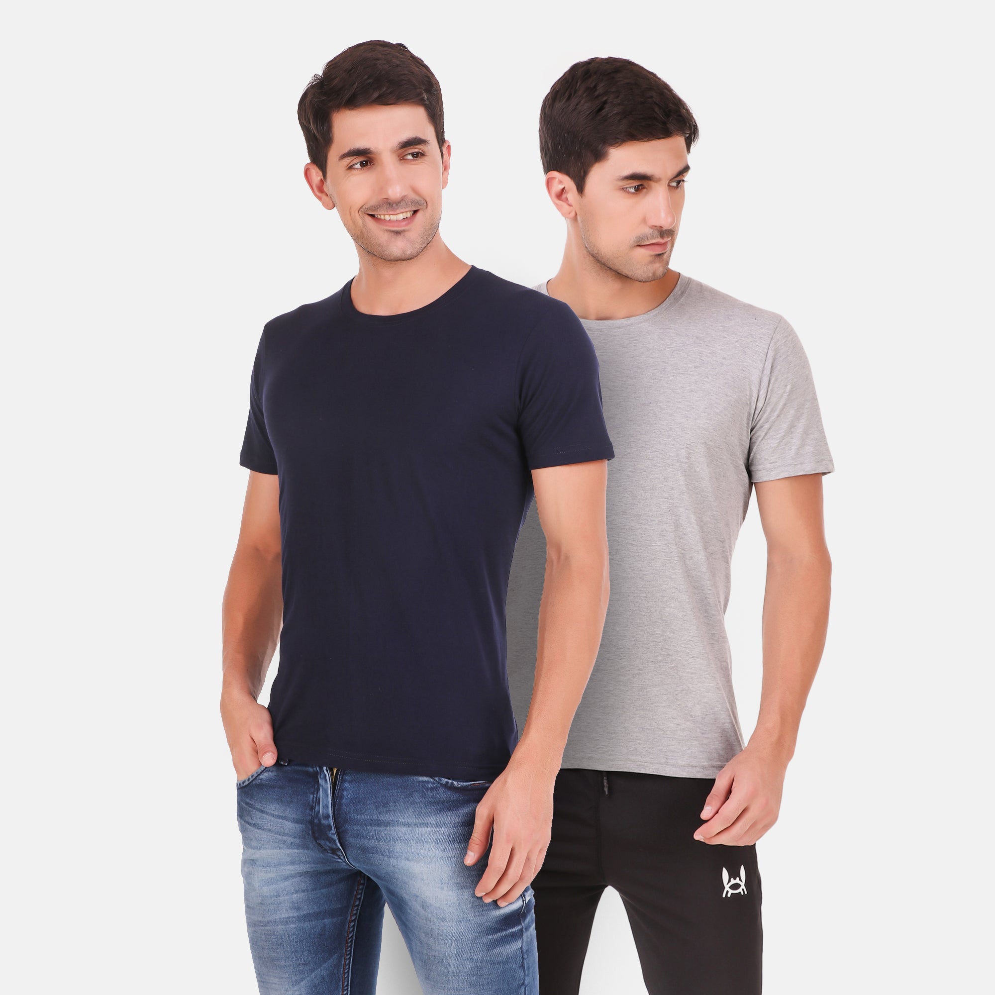 Regular Fit Navy Blue & Grey Combo T-shits
