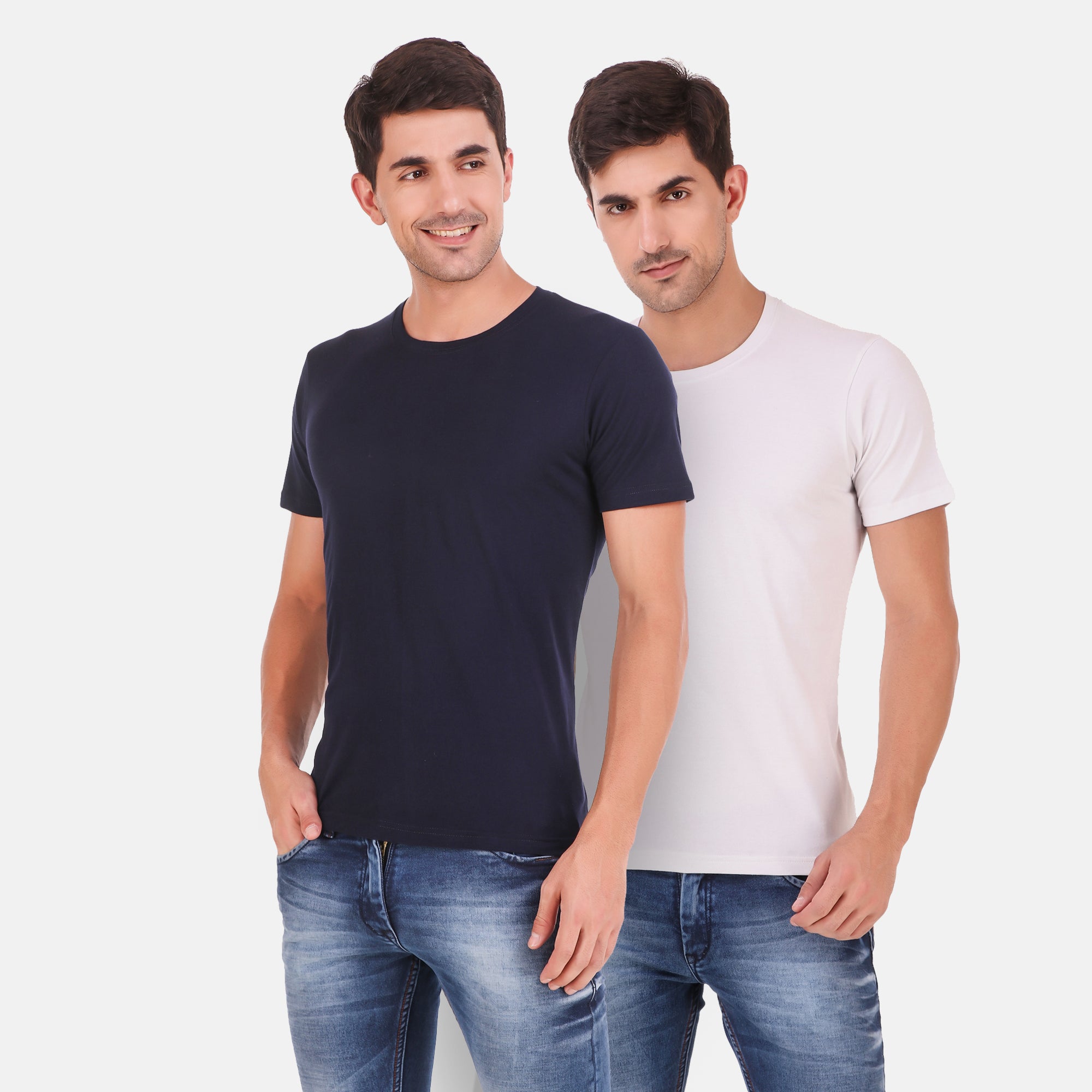 Regular Fit Navy Blue & White Combo T-shits
